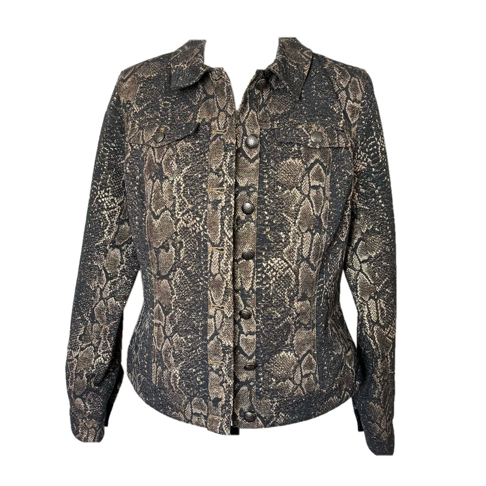 Vintage Snakeskin Print Lightweight Jacket 8 Metal Buttons Animal Print Layering